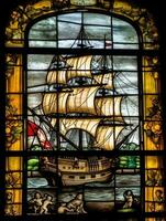 ship sea stained glass window mosaic religious collage artwork retro vintage textured religion photo