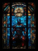 super hero warrior stained glass window mosaic religious collage artwork retro vintage textured photo
