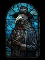 plague doctor stained glass window mosaic religious collage artwork retro vintage textured religion photo