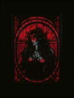 devil satan evil stained glass window mosaic religious collage artwork retro vintage religion photo