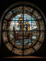 Embarcacion mar manchado vaso ventana mosaico religioso collage obra de arte retro Clásico texturizado religión foto