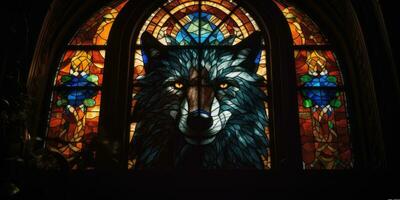wolf stained glass window mosaic religious collage artwork retro vintage textured religion photo