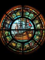 ship sea stained glass window mosaic religious collage artwork retro vintage textured religion photo