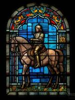 Caballero caballo espada manchado vaso ventana mosaico religioso collage obra de arte retro Clásico texturizado foto