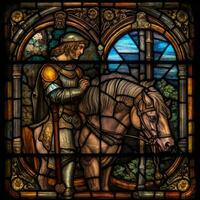 knight horse sword stained glass window mosaic religious collage artwork retro vintage textured photo