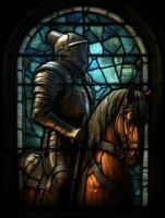 Caballero caballo espada manchado vaso ventana mosaico religioso collage obra de arte retro Clásico texturizado foto