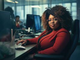 plus size happy curvy black woman manager modern office successful job business photo black