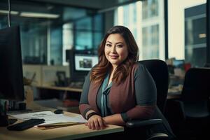 east asian plus size happy curvy manager modern office successful job ceo business woman photo