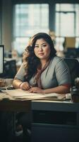 east asian plus size happy curvy manager modern office successful job ceo business woman photo