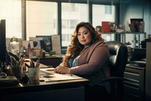 east asian plus size happy curvy manager modern office successful job ceo business woman photo