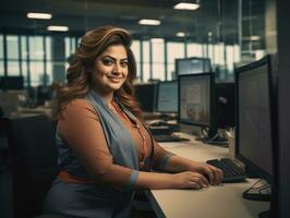 indian plus size happy curvy manager modern office successful job ceo business woman photo