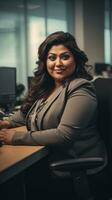 indian plus size happy curvy manager modern office successful job ceo business woman photo