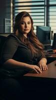 woman Caucasian plus size happy curvy manager modern office successful job business photo