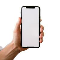 Hand holding smartphone mockup template mobile phone vertical device phone screen application photo