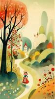 otoño paisaje cuento de hadas personaje dibujos animados ilustración fantasía linda dibujo libro Arte gráfico foto