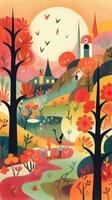 autumn landscape fairytale character cartoon illustration fantasy cute drawing book art graphic photo