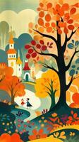 autumn landscape fairytale character cartoon illustration fantasy cute drawing book art graphic photo