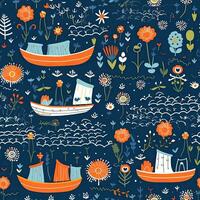 water ship fish pastel seamless background scrapbook flannel textile print illustration pattern photo
