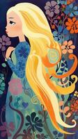 rapunzel cuento de hadas personaje dibujos animados ilustración fantasía linda dibujo libro Arte póster gráfico foto