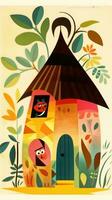 forest hut house fairytale character cartoon illustration fantasy cute drawing book art graphic photo