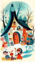 bosque choza casa cuento de hadas personaje dibujos animados ilustración fantasía linda dibujo libro Arte gráfico foto