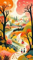 otoño paisaje cuento de hadas personaje dibujos animados ilustración fantasía linda dibujo libro Arte gráfico foto