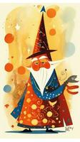 mago antiguo barba cuento de hadas personaje dibujos animados ilustración fantasía linda dibujo libro Arte gráfico foto