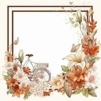 bike Floral frame greeting card scrapbooking watercolor gentle illustration border wedding photo