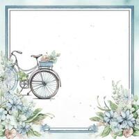 bike Floral frame greeting card scrapbooking watercolor gentle illustration border wedding photo