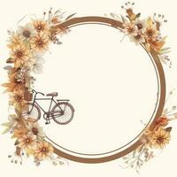 bike Floral frame greeting card scrapbooking watercolor gentle illustration border wedding photo