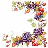 Berries frame greeting card scrapbooking watercolor gentle illustration border wedding photo