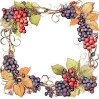 Berries frame greeting card scrapbooking watercolor gentle illustration border wedding photo