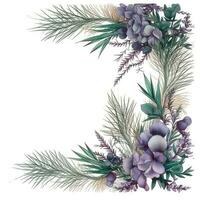 pine needles Floral frame greeting card scrapbooking watercolor gentle illustration border wedding photo