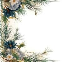 pine needles Floral frame greeting card scrapbooking watercolor gentle illustration border wedding photo