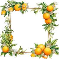 oranges Floral frame greeting card scrapbooking watercolor gentle illustration border wedding photo