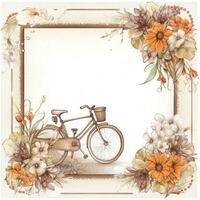 bike Floral frame greeting card scrapbooking watercolor gentle illustration border wedding photo