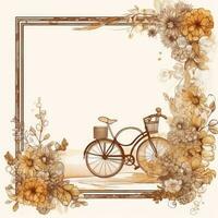 bike Floral frame greeting card scrapbooking watercolor gentle illustration border wedding photo