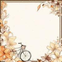 bike Floral frame greeting card scrapbooking watercolor gentle illustration border wedding photo