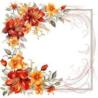 Floral frame greeting card scrapbooking watercolor gentle illustration border wedding flowers photo