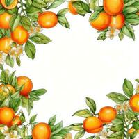 oranges Floral frame greeting card scrapbooking watercolor gentle illustration border wedding photo