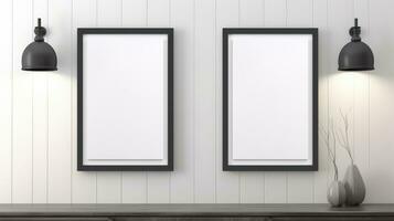 two Blank empty frame poster mockup portfolio living room presentation furniture living room photo