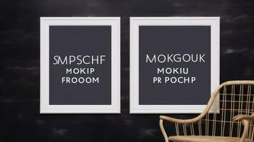 two Blank empty frame poster mockup portfolio living room presentation furniture living room photo