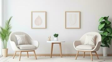 two Blank empty frame poster mockup portfolio living room presentation furniture living room photo