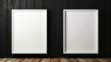 dos blanco vacío marco póster Bosquejo portafolio vivo habitación presentación mueble vivo habitación foto