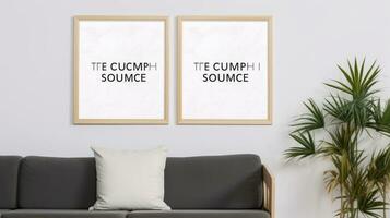 two Blank empty frame poster mockup portfolio living room presentation furniture living room photo