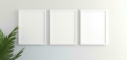 three Blank empty frame poster mockup portfolio living room presentation furniture living room photo