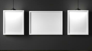 three Blank empty frame poster mockup portfolio living room presentation furniture living room photo