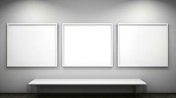 three Blank empty frame poster mockup portfolio living room presentation furniture living room photo