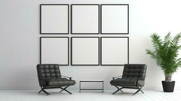 six Blank empty frame poster mockup portfolio living room presentation furniture living room photo