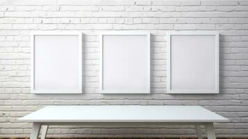 three Blank empty frame poster mockup portfolio living room presentation furniture living room photo